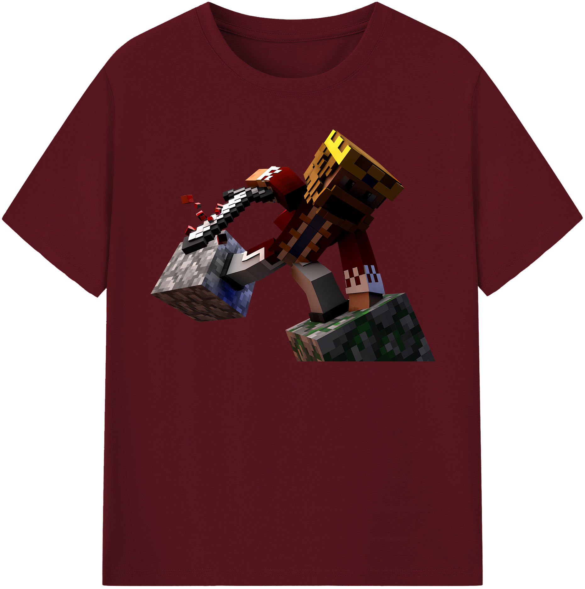 （画像用） マインクラフト ブロックの世界 Minecraft MC Block world 綿100％半袖Tシャツ（フロントプリント）
